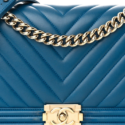 Chanel Lambskin Chevron Quilted New Medium Boy Flap Blue 8 of 20