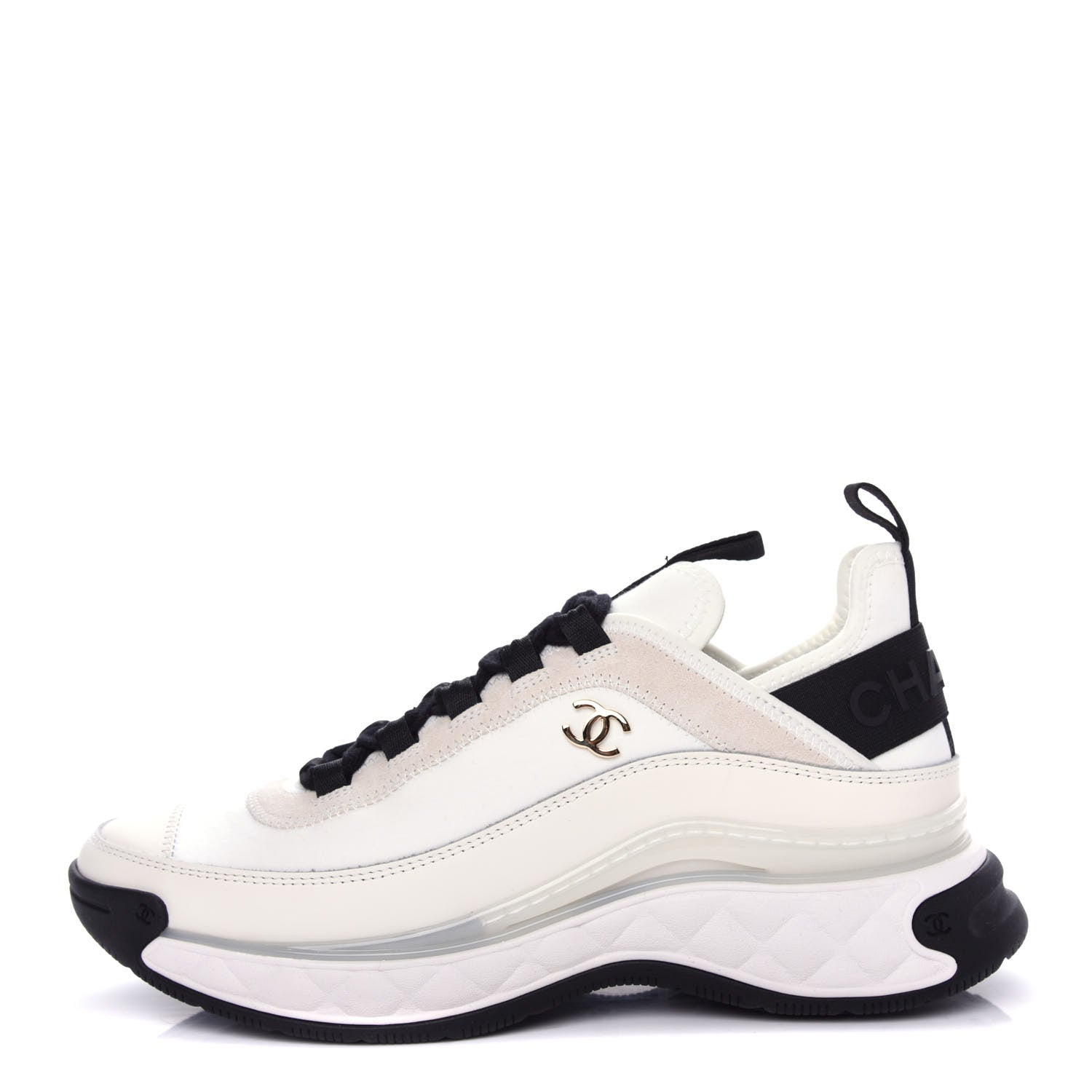 Chanel Velvet Calfskin Mixed Fibers CC Sneakers 38 White Black 1 of 11