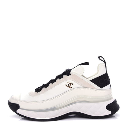 Chanel Velvet Calfskin Mixed Fibers CC Sneakers 38 White Black 1 of 11