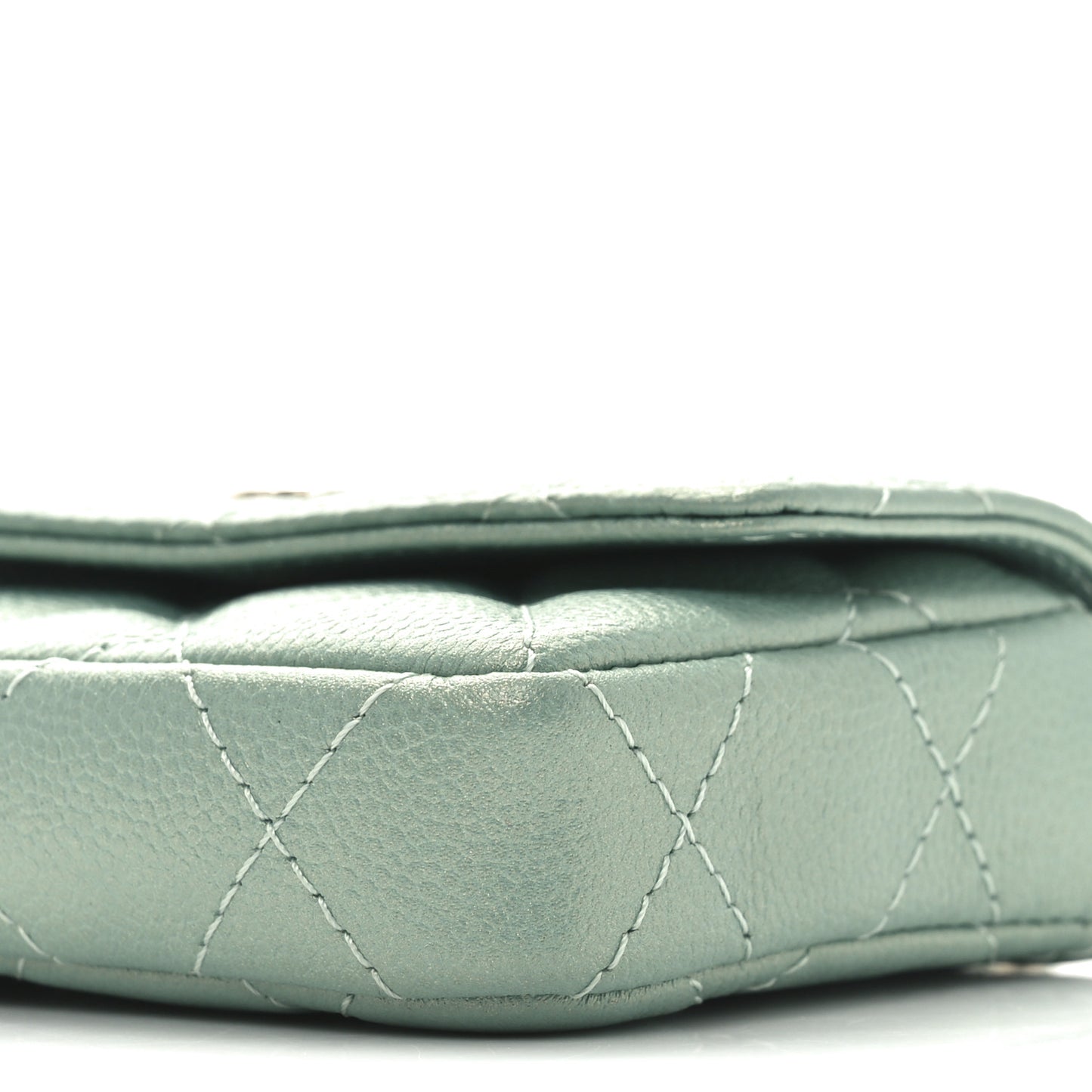 Iridescent Caviar Quilted Pearl On Top Coin Purse With Chain Light Green