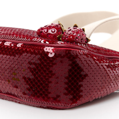 Gucci Sequin Textured Dollar Calfskin Strawberry Small Ophidia GG Handbag Red 10 of 10