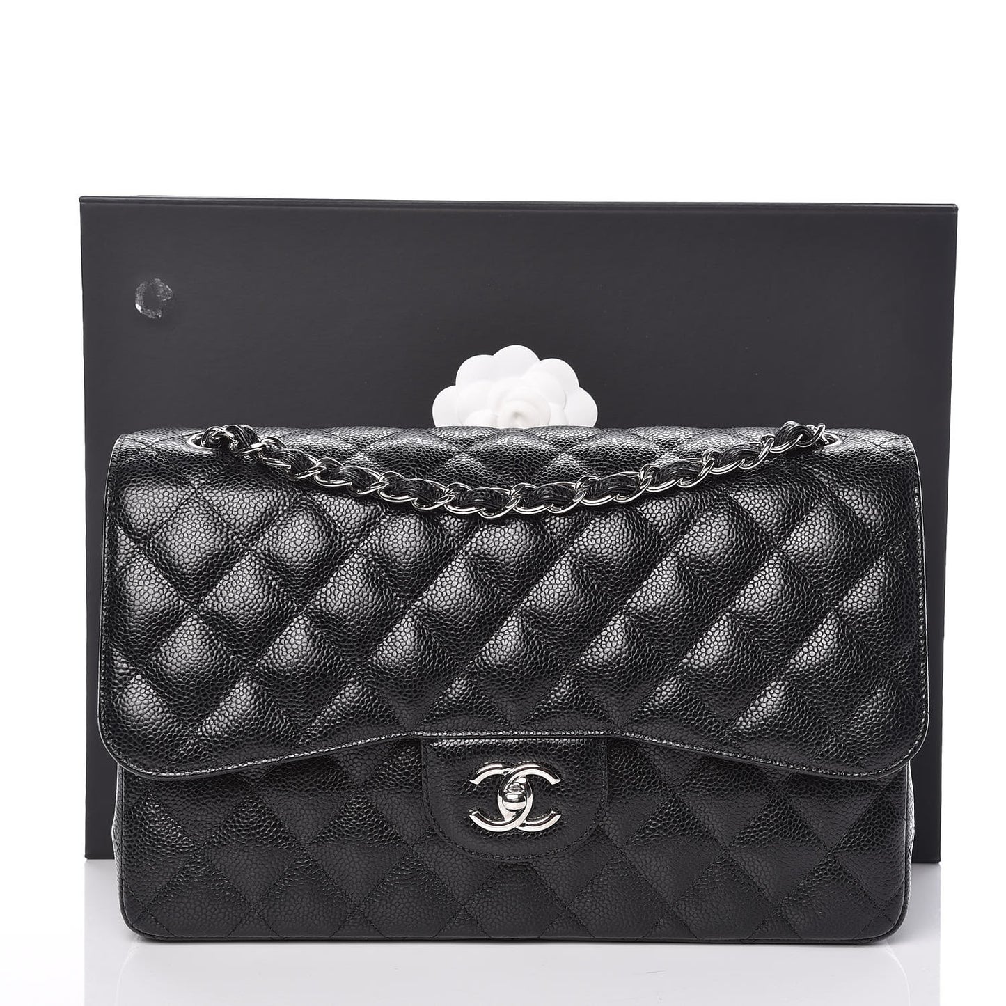 Caviar Quilted Jumbo Double Flap Black