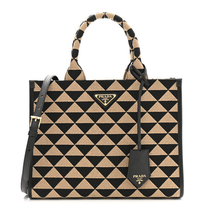 Prada Jacquard Saffiano Triangolo Symbole Embroidered Small Tote Black Corda 1 of 10