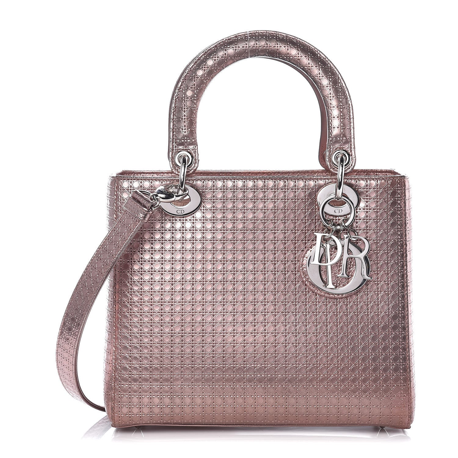 Christian Dior Metallic Patent Micro-Cannage Medium Lady Dior Pink 1 of 11