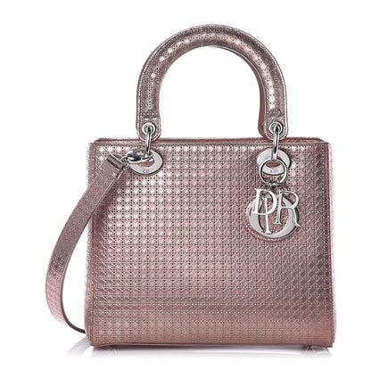 Christian Dior Metallic Patent Micro-Cannage Medium Lady Dior Pink 1 of 11