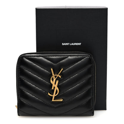 Saint Laurent Lambskin Matelasse Chevron Monogram Compact Zip Around Wallet Black 8 of 8