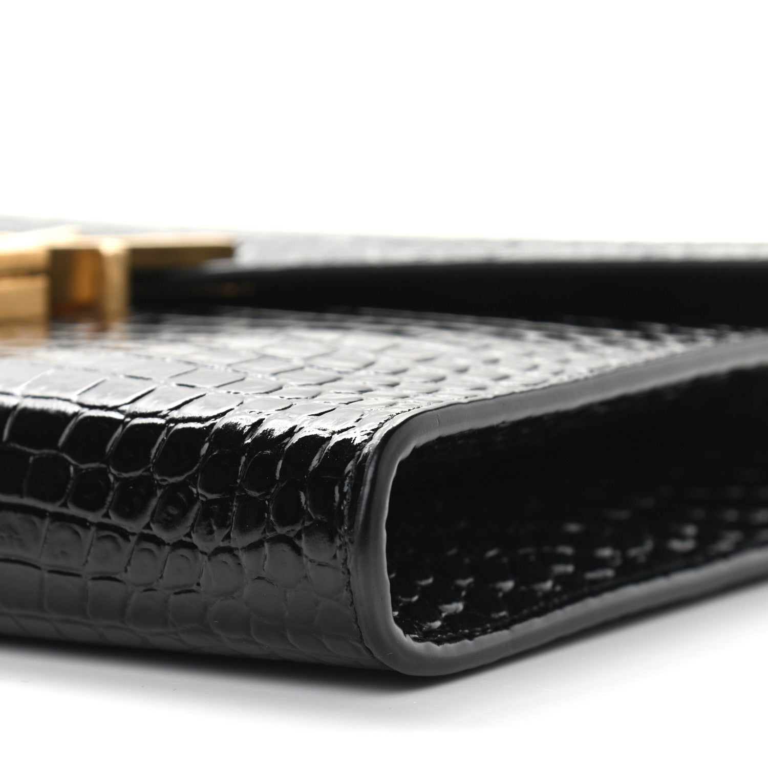 Saint Laurent Calfskin Crocodile Embossed Monogram Cassandra Chain Wallet Black 10 of 10