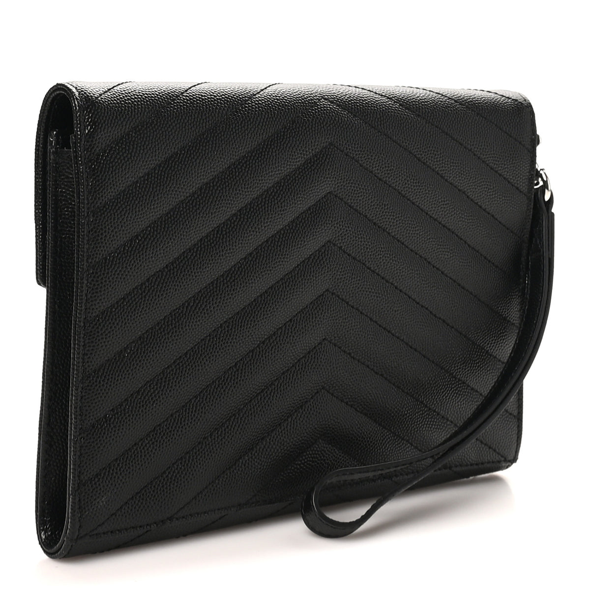 Saint Laurent Grain De Poudre Matelasse Chevron Monogram Envelope Clutch Black 3 of 9