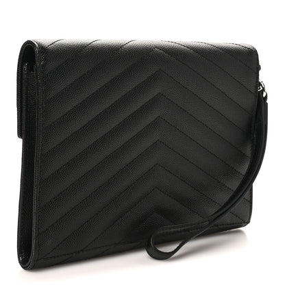 Saint Laurent Grain De Poudre Matelasse Chevron Monogram Envelope Clutch Black 3 of 9