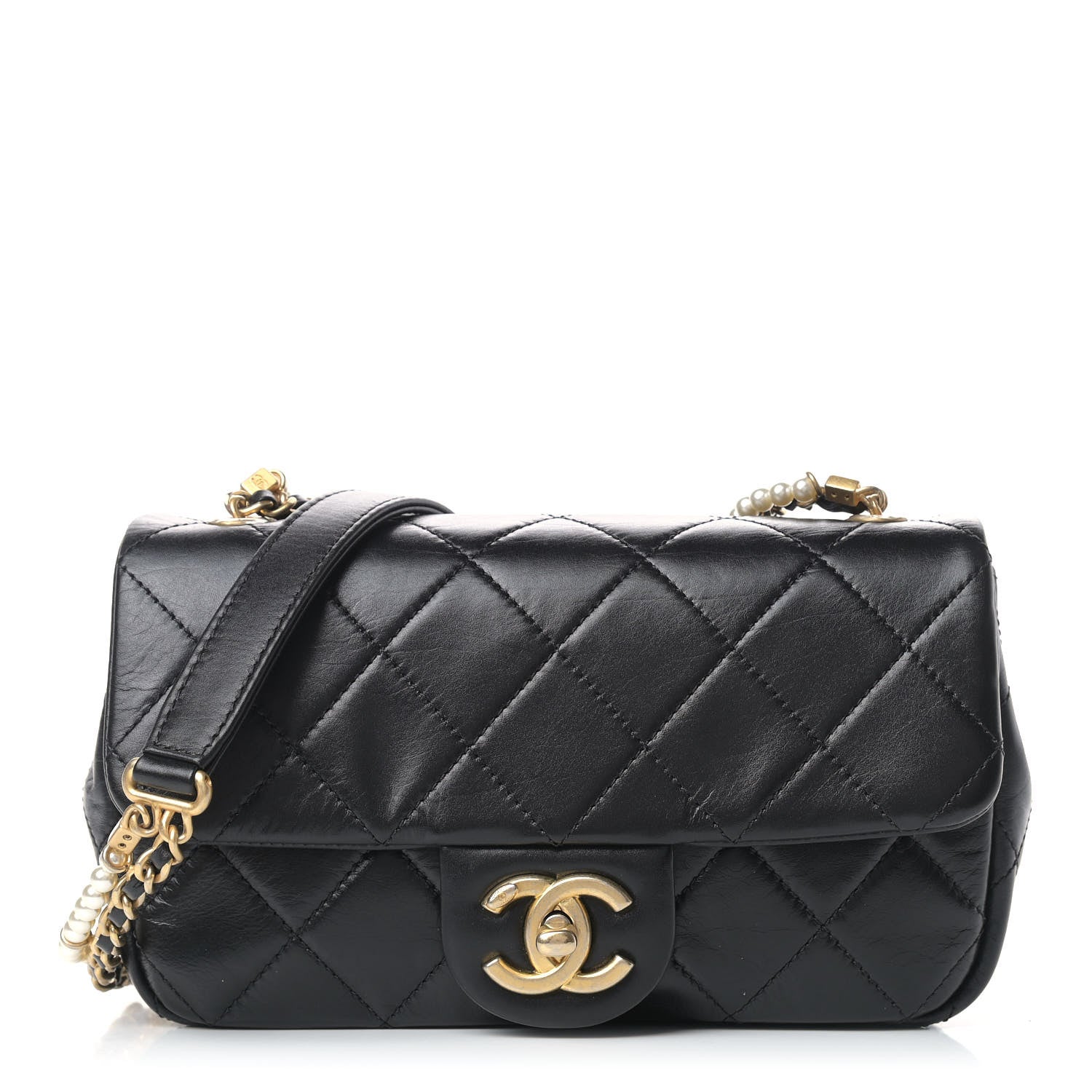 Chanel Calfskin Quilted Small Crystal Pearls Flap Bag Black 1 of 9