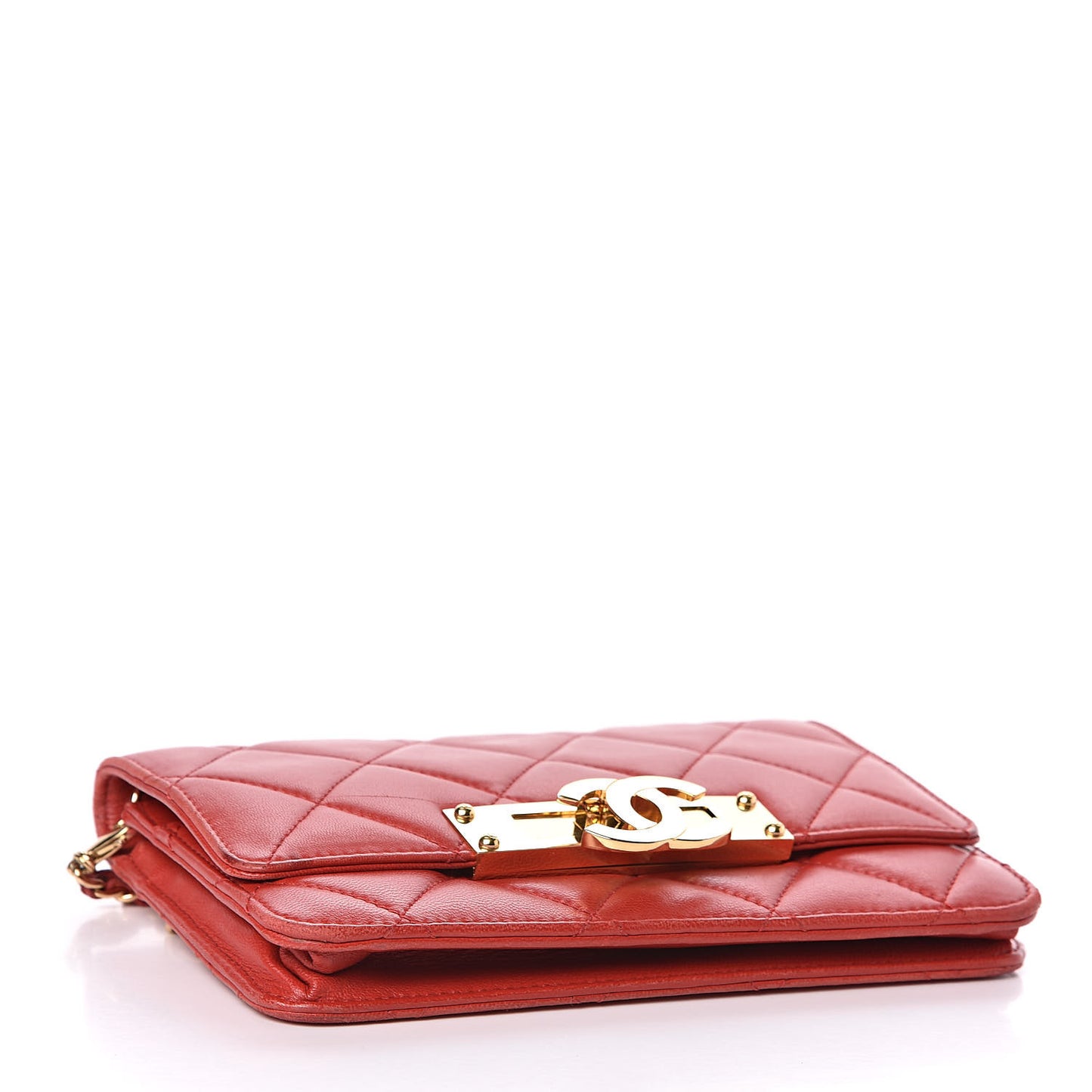 Lambskin Quilted Golden Class Wallet on Chain WOC Red