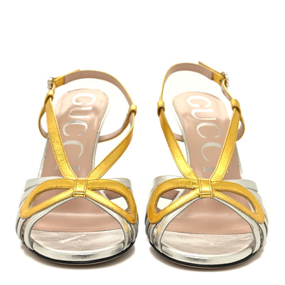 Gucci Metallic Nappa Crystal Zephyra Slingback High Heel Sandals 36.5 Silver Gold 2 of 7