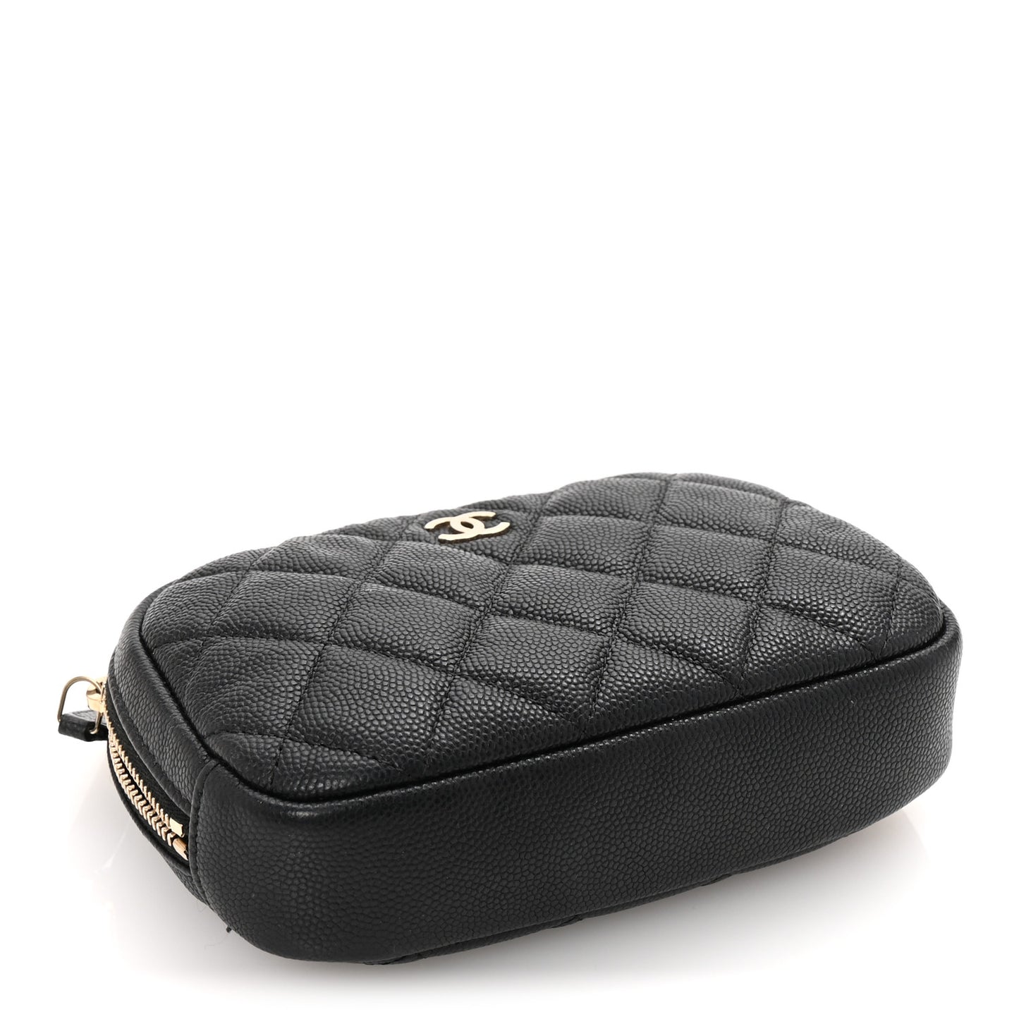 Lambskin Quilted Small Curvy Pouch Cosmetic Case Black