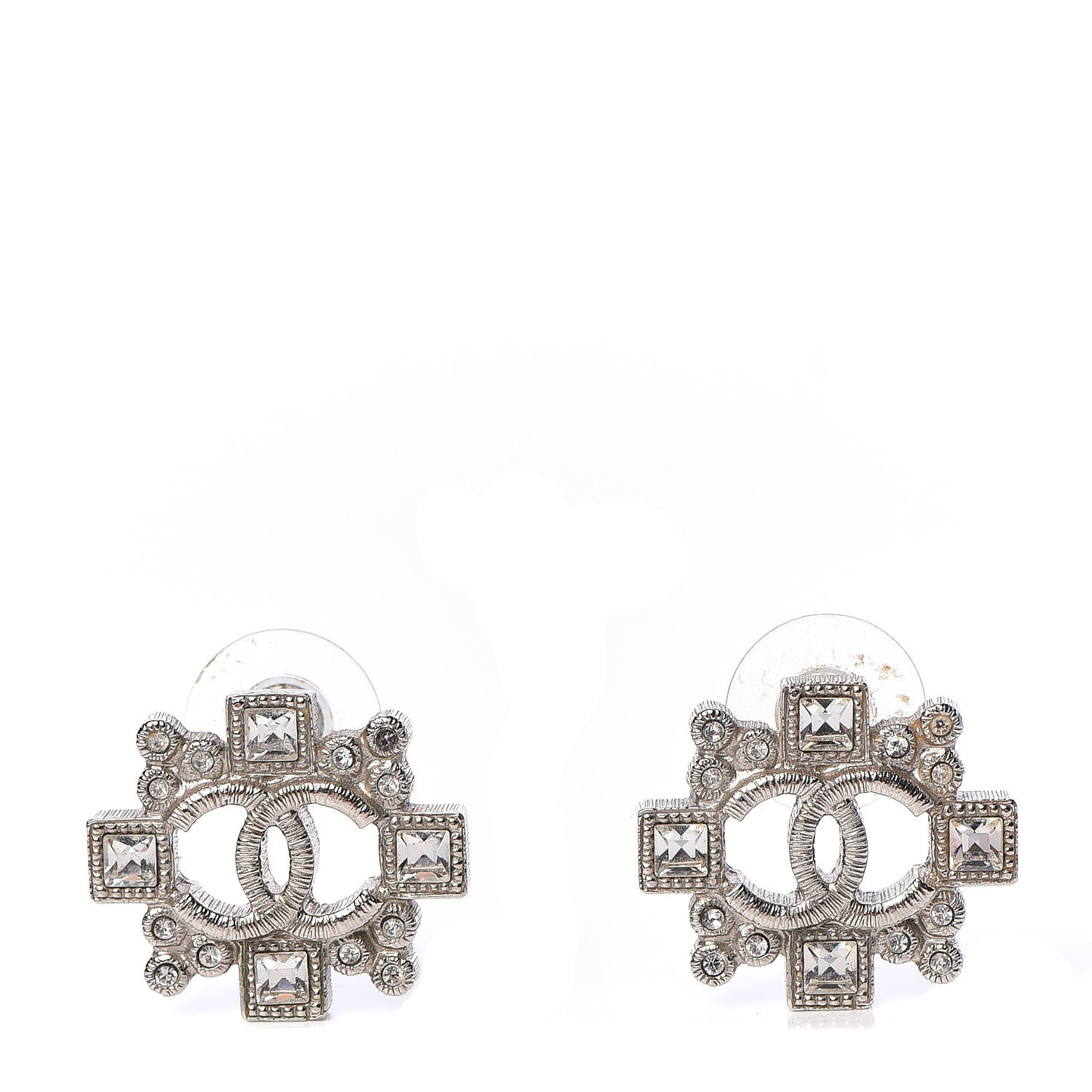 Baguette Crystal CC Earrings Silver
