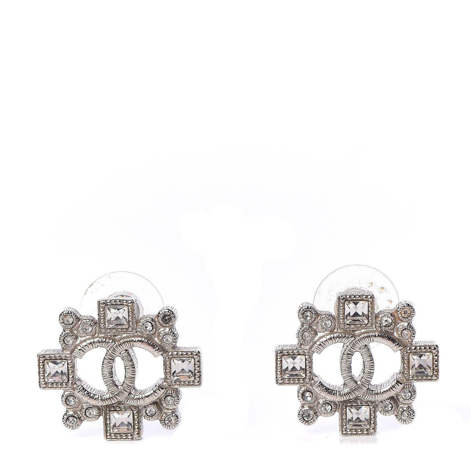 Chanel Baguette Crystal CC Earrings Silver 1 of 5