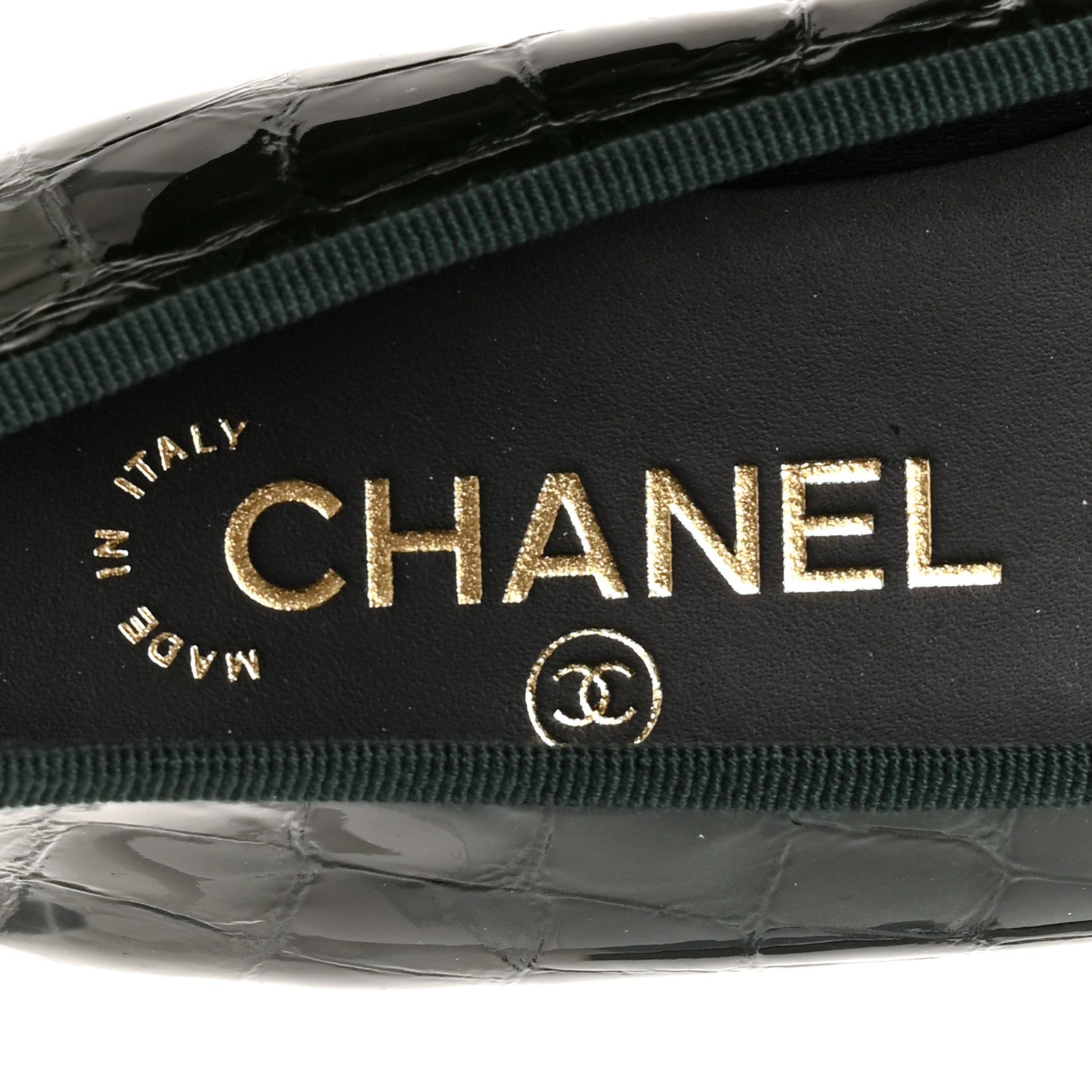 Chanel Patent Calfskin Crocodile Embossed Ballerina Flats 36.5 Dark Green Black 7 of 10