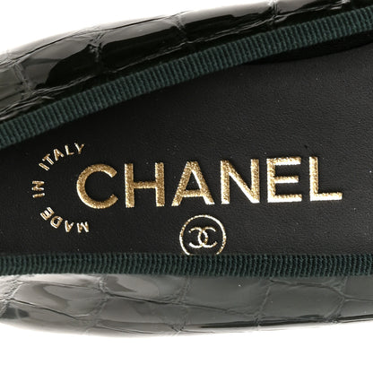 Chanel Patent Calfskin Crocodile Embossed Ballerina Flats 36.5 Dark Green Black 7 of 10