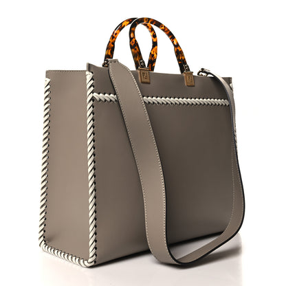 Fendi Vitello King Ceylon Plexiglass Woven Logo Debossed Fendi Sunshine Shopper Tote Tortora White Rice 3 of 10