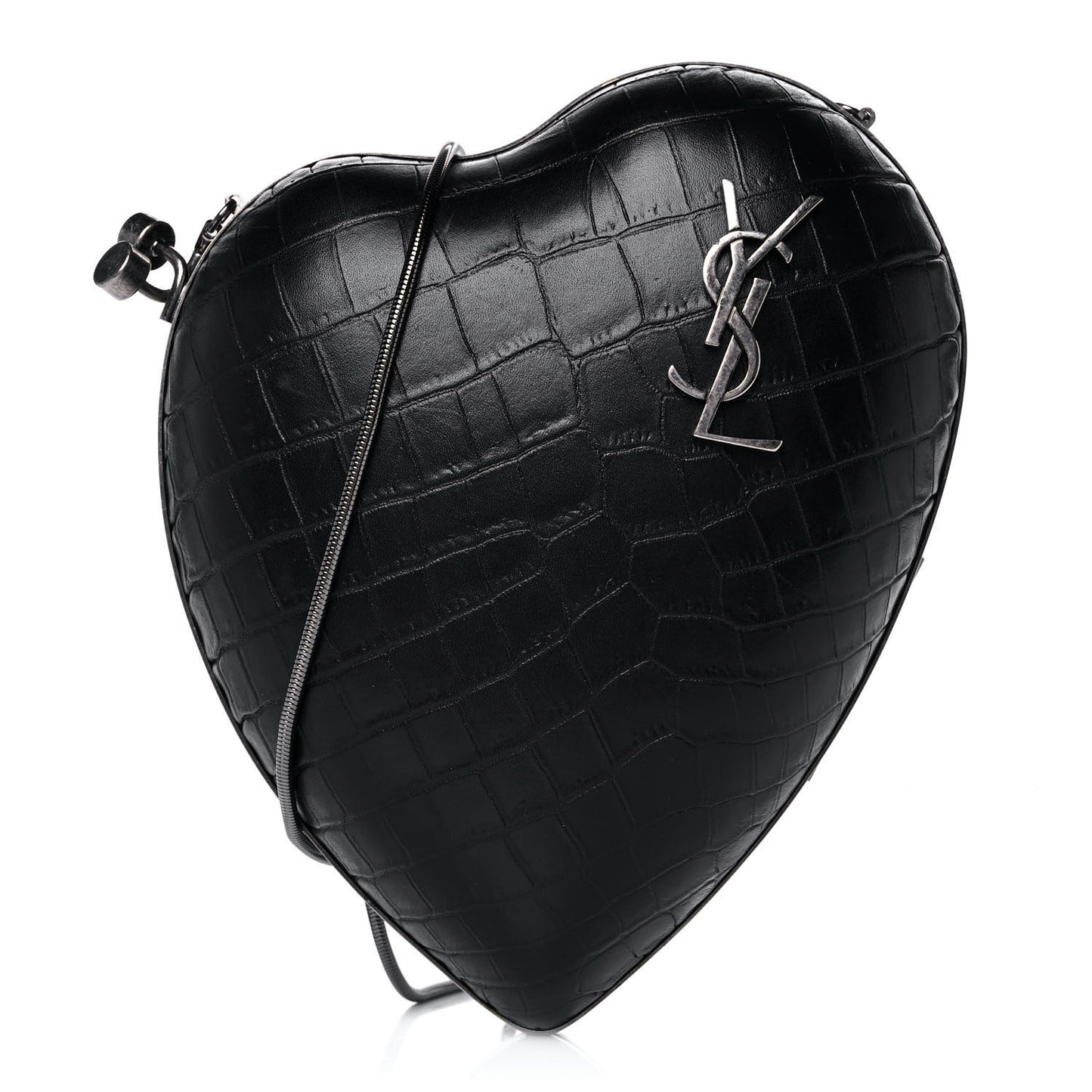 Calfskin Crocodile Embossed Monogram Love Box Bag Black