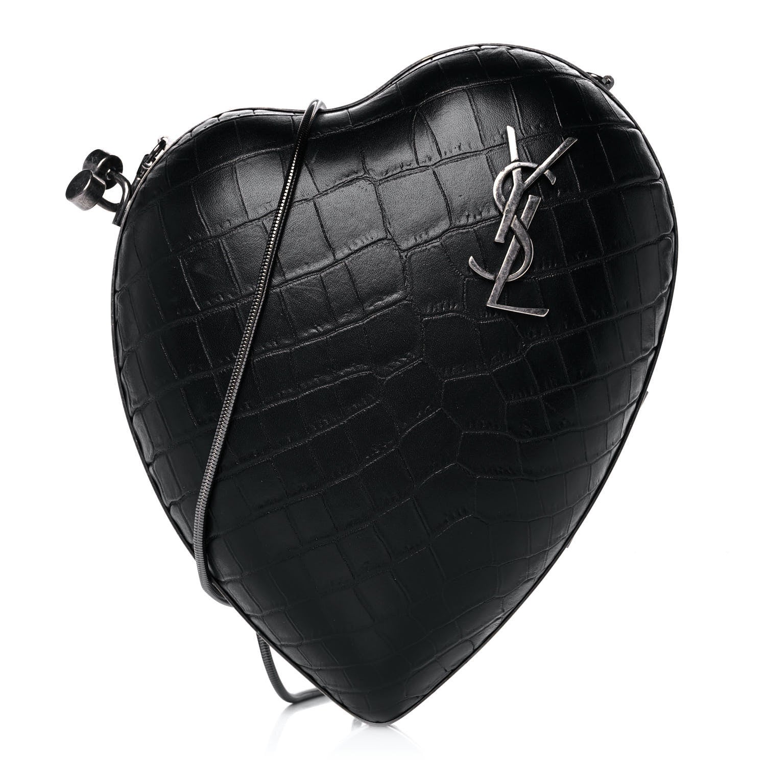 Saint Laurent Calfskin Crocodile Embossed Monogram Love Box Bag Black 1 of 11