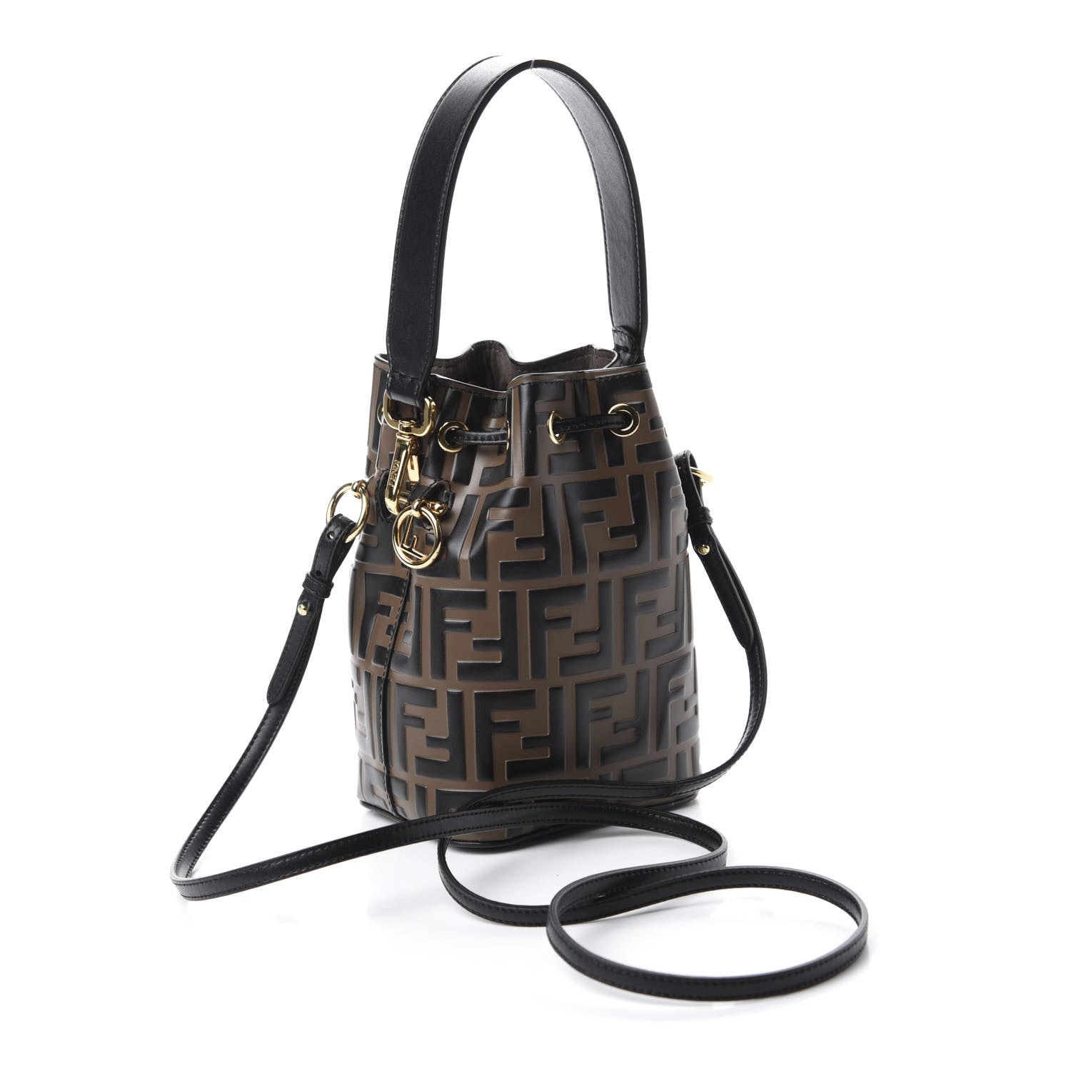 Fendi Vitello Liberty F is Fendi Bi-Color FF 1974 Embossed Mini Mon Tresor Bucket Bag Maya Black 4 of 12