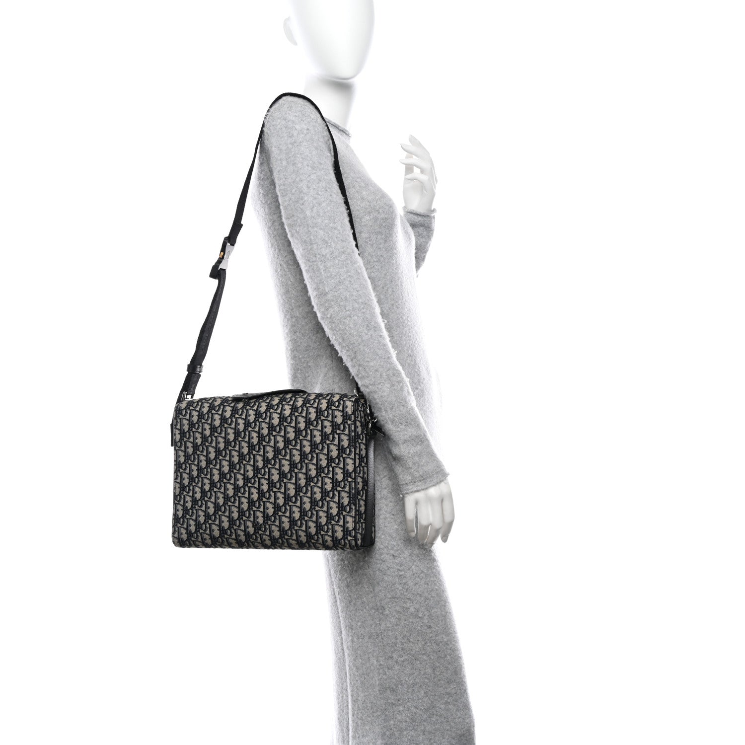 Christian Dior Oblique Jacquard Grained Calfskin Lingot Pouch Beige Black 2 of 10