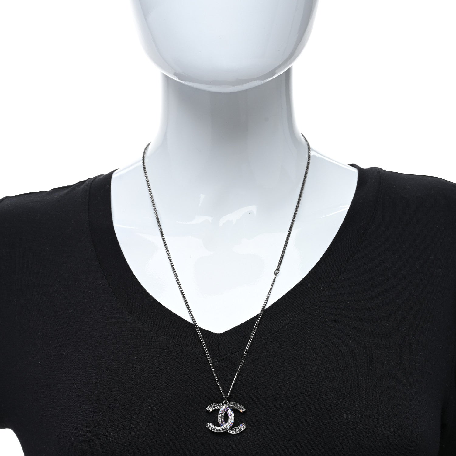 Chanel Ruthenium Crystal Baguette Large CC Necklace Multicolor 2 of 4