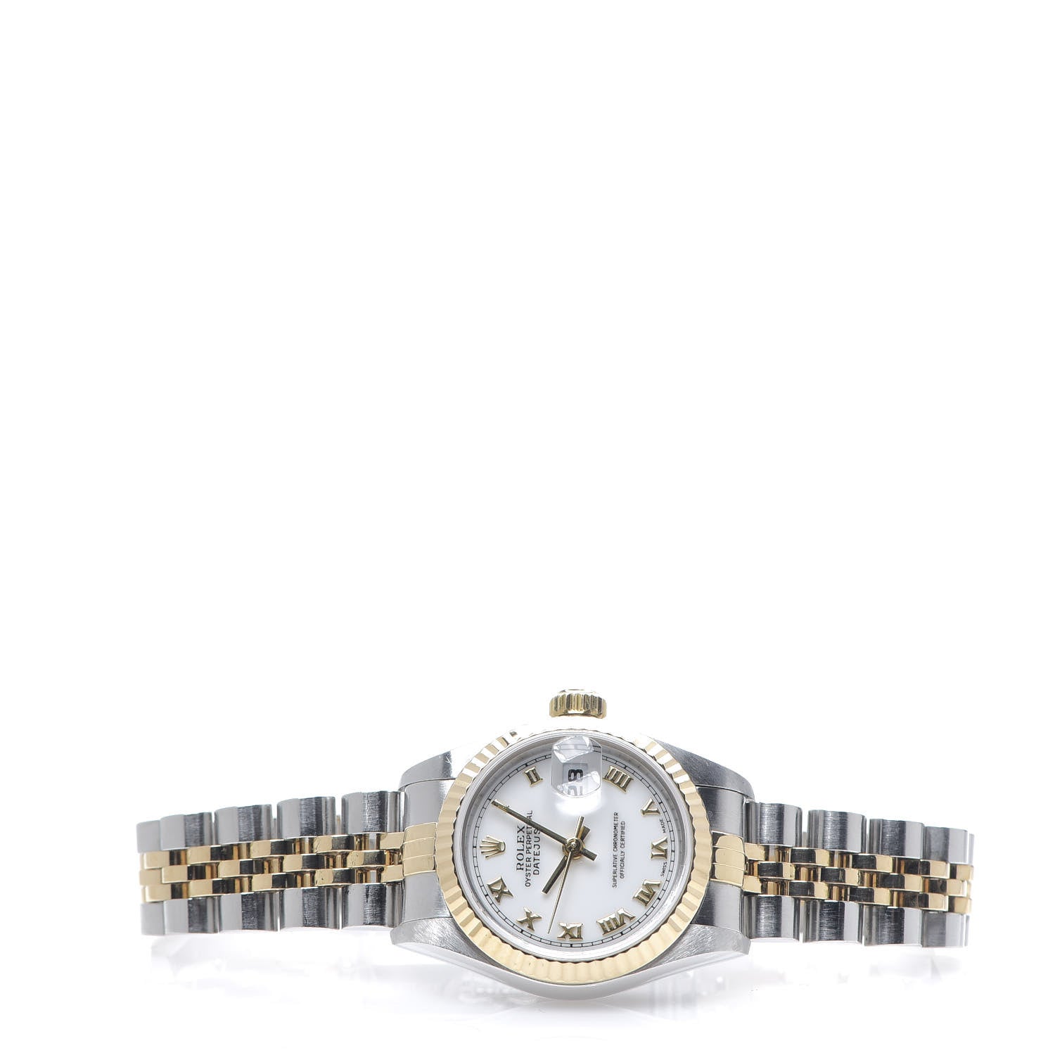 Rolex Stainless Steel 18K Yellow Gold 26mm Oyster Perpetual Datejust Watch White Roman 69173 2 of 5