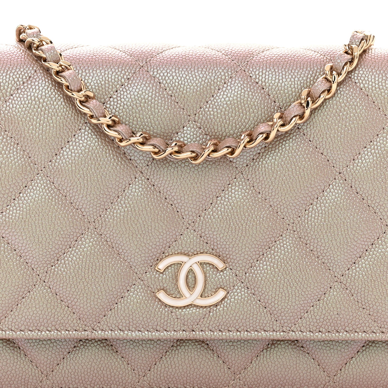 Chanel Iridescent Caviar Quilted Wallet on Chain WOC Beige 9 of 13