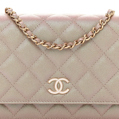 Chanel Iridescent Caviar Quilted Wallet on Chain WOC Beige 9 of 13