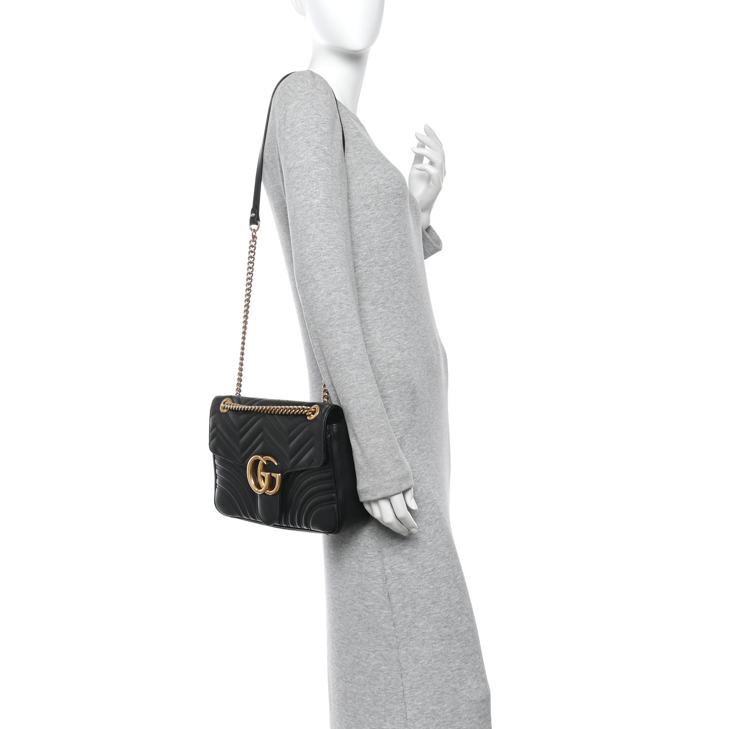 Gucci Calfskin Matelasse Medium GG Marmont Shoulder Bag Black 2 of 11