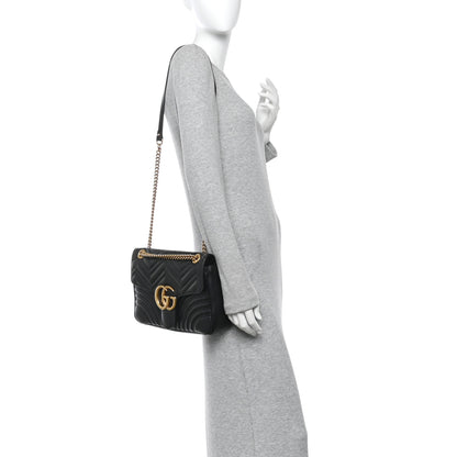 Gucci Calfskin Matelasse Medium GG Marmont Shoulder Bag Black 2 of 11