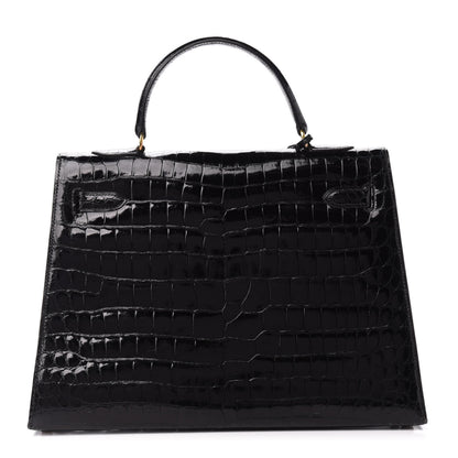 Hermes Shiny Crocodile Kelly Sellier 32 Black 4 of 33