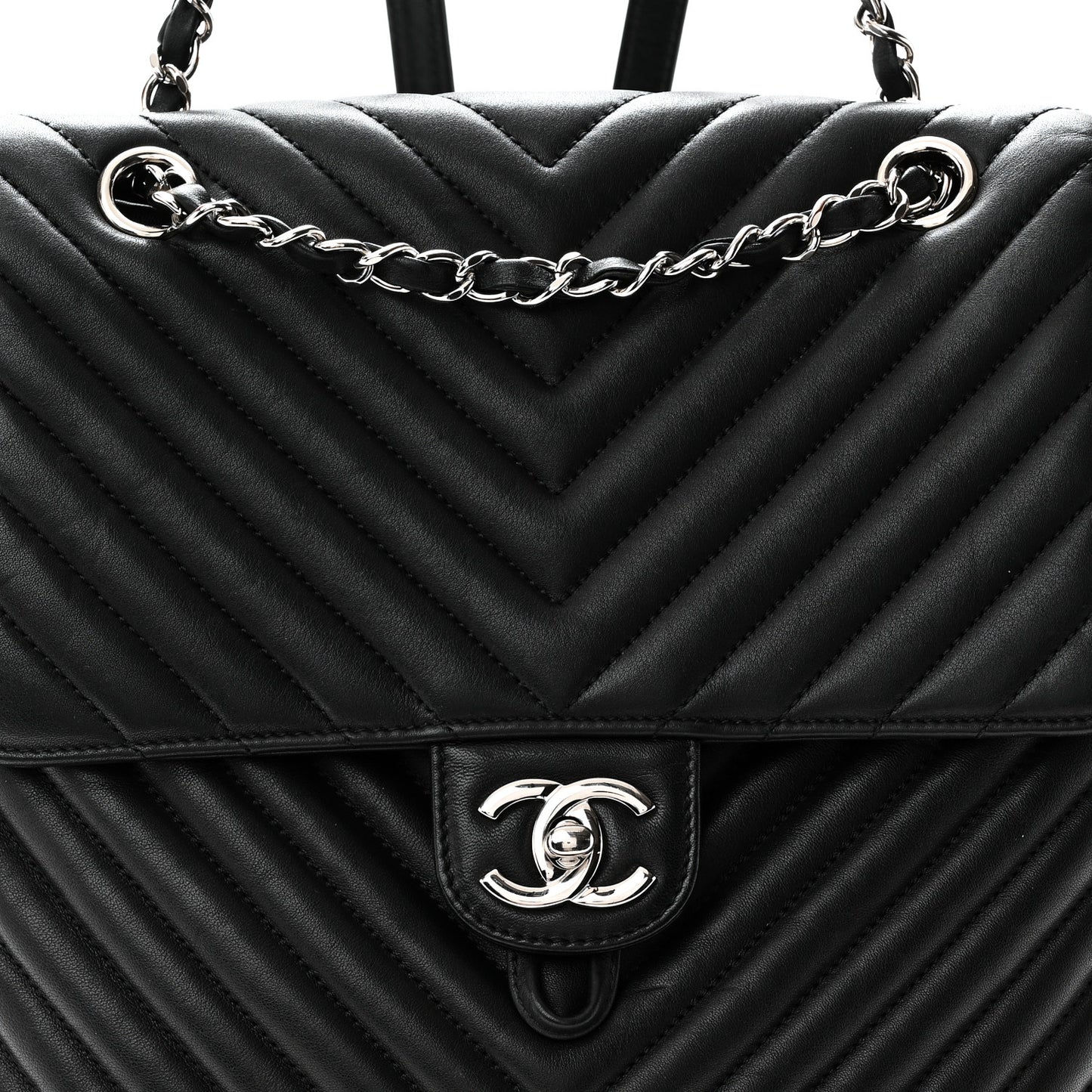 Calfskin Chevron Quilted Large Urban Spirit Backpack Black
