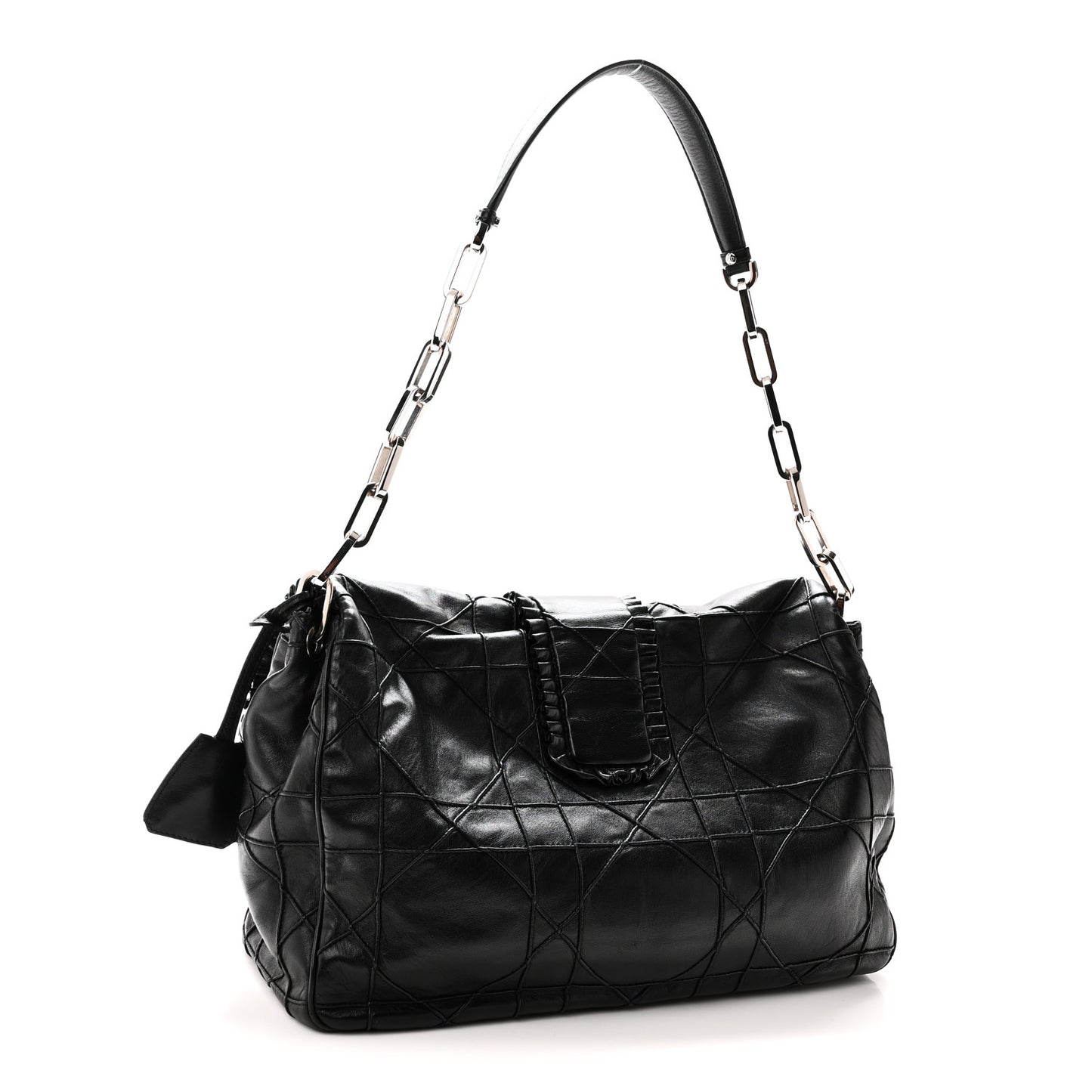 Lambskin Cannage Large Ruffle New Lock Flap Black