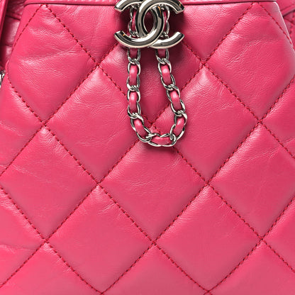 Chanel Crumpled Calfskin Quilted Chain All Over Drawstring Bucket Bag Pink 8 of 10