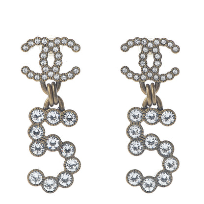 Chanel Metal Crystal City of Lights No 5 Drop Earrings Gold 1 of 5