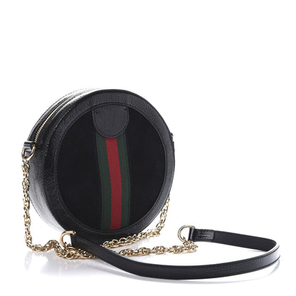 Gucci Suede Patent Web Mini Ophidia Round Shoulder Bag Black 3 of 11