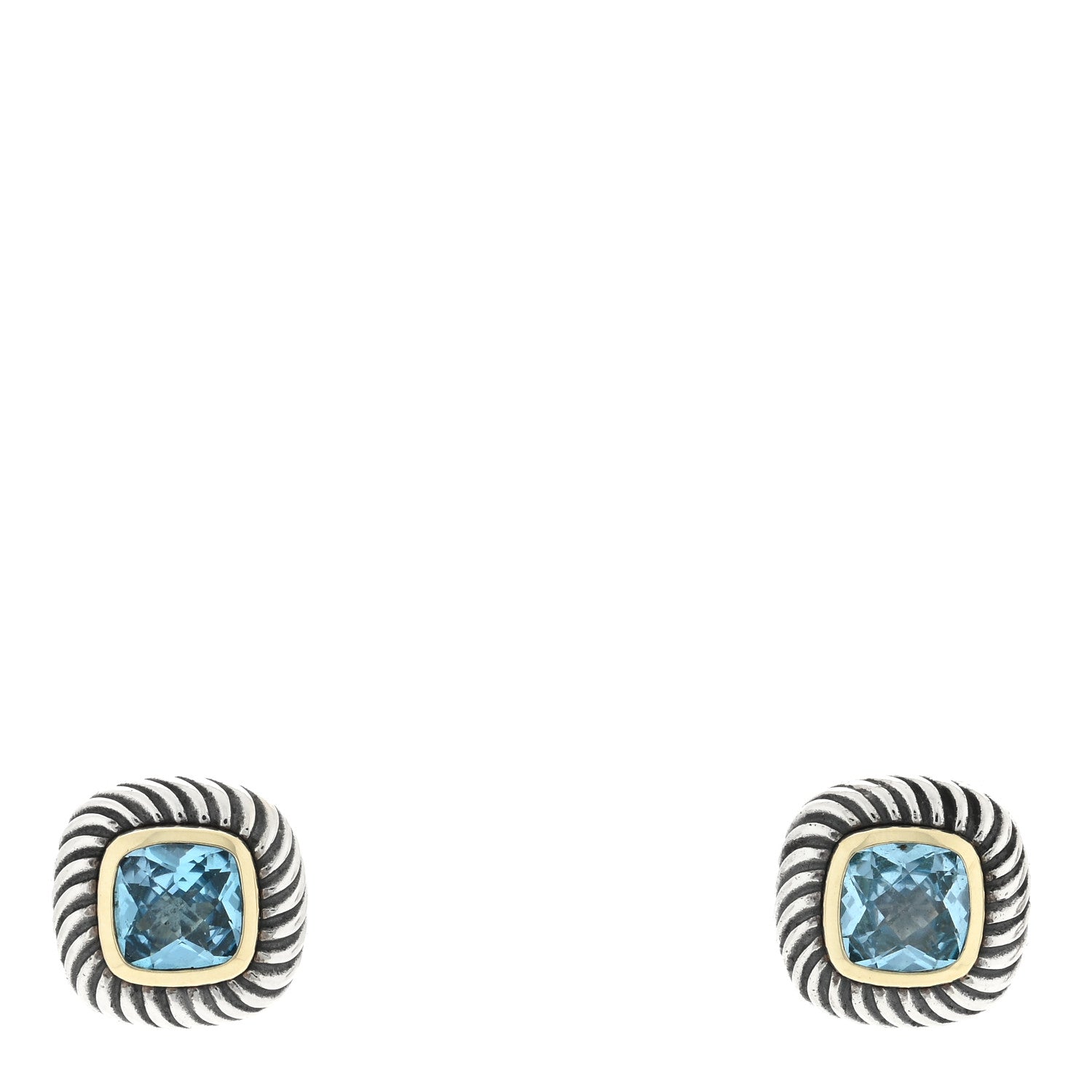 David Yurman Sterling Silver 14K Yellow Gold Blue Topaz 7mm Albion Earrings 1 of 4