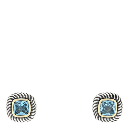 David Yurman Sterling Silver 14K Yellow Gold Blue Topaz 7mm Albion Earrings 1 of 4