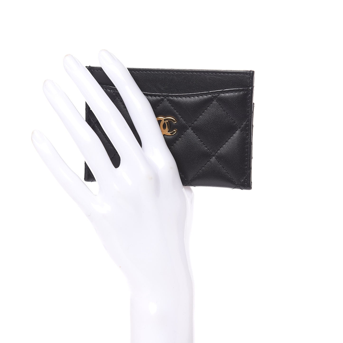 Lambskin Quilted Card Holder Black