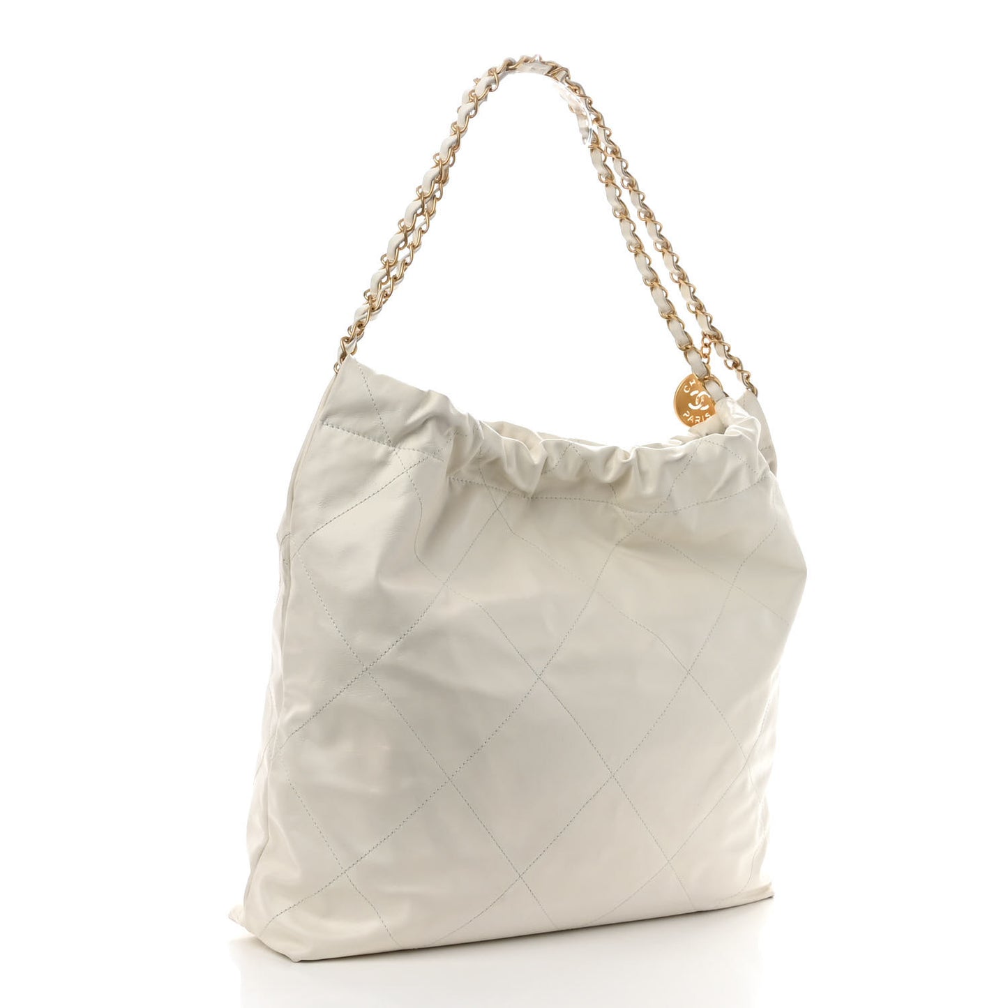 Shiny Calfskin Quilted Chanel 22 White Black