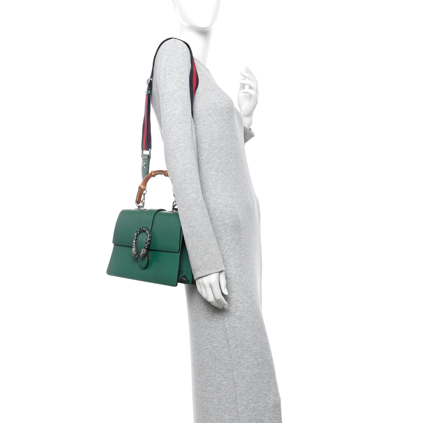 Dollar Calfskin Crystal Web Medium Dionysus Bamboo Top Handle Bag Emerald