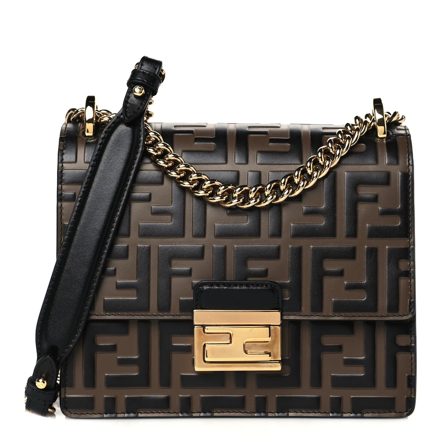 Vitello Liberty Bi-Color FF 1974 Embossed Small Kan U Shoulder Bag Maya Black