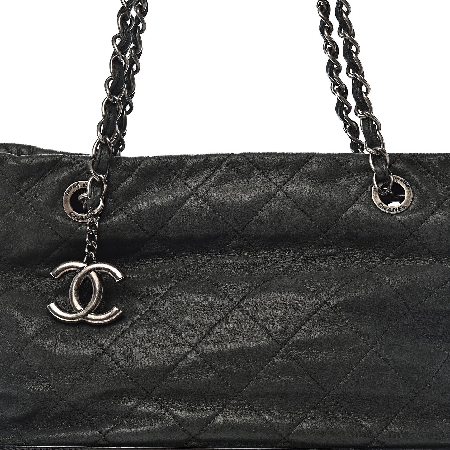 Iridescent Calfskin Quilted Large VIP Tote Black