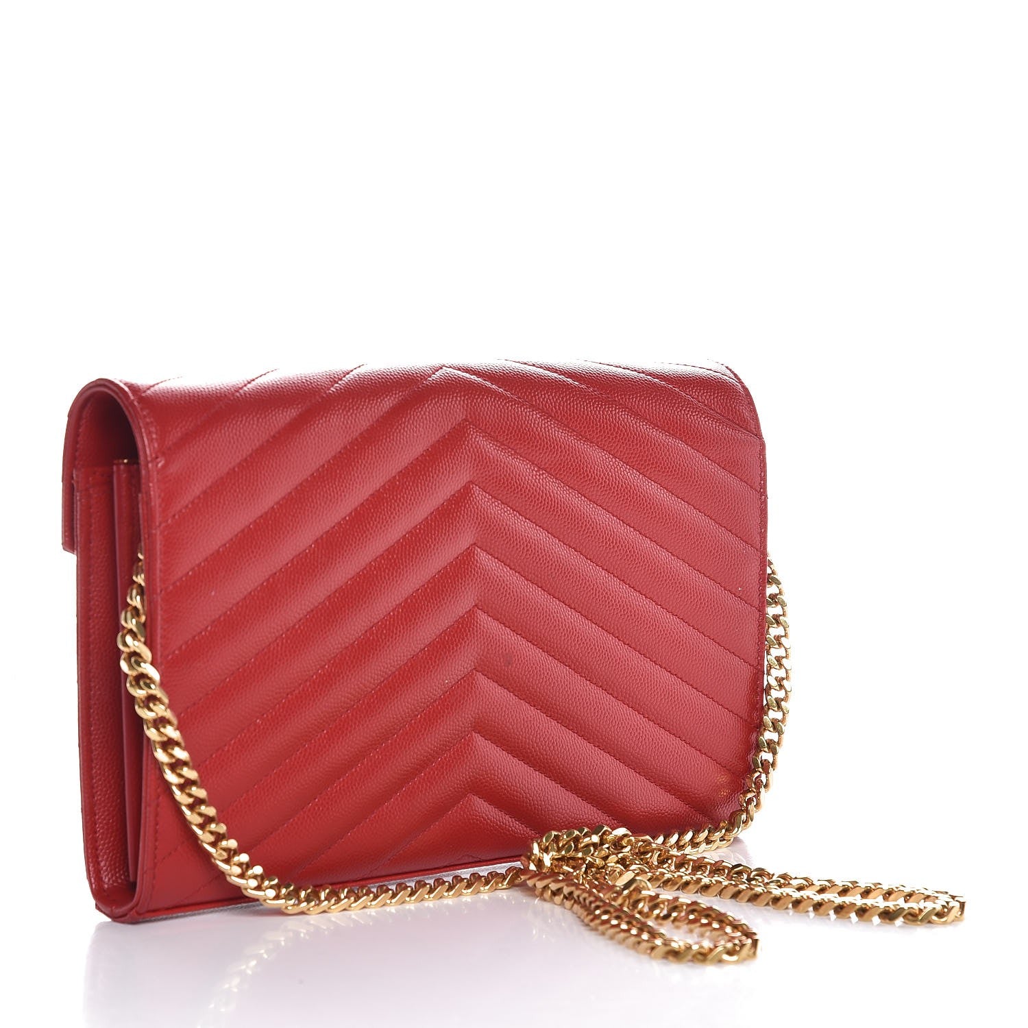 Saint Laurent Grain De Poudre Matelasse Chevron Monogram Chain Wallet Red 3 of 9