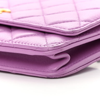 Chanel Lambskin Quilted CC Pearl Crush Wallet on Chain WOC Purple 11 of 16