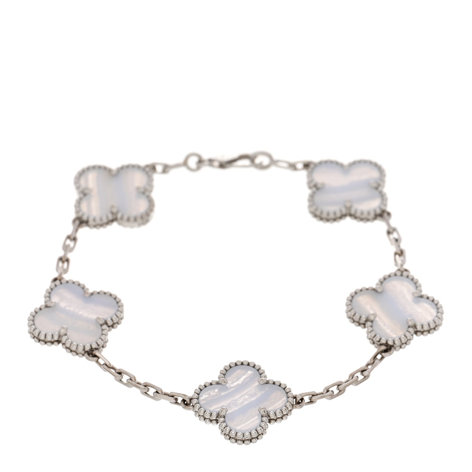 Van Cleef & Arpels 18K White Gold Chalcedony 5 Motifs Vintage Alhambra Bracelet 1 of 5