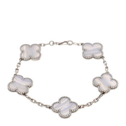 Van Cleef & Arpels 18K White Gold Chalcedony 5 Motifs Vintage Alhambra Bracelet 1 of 5