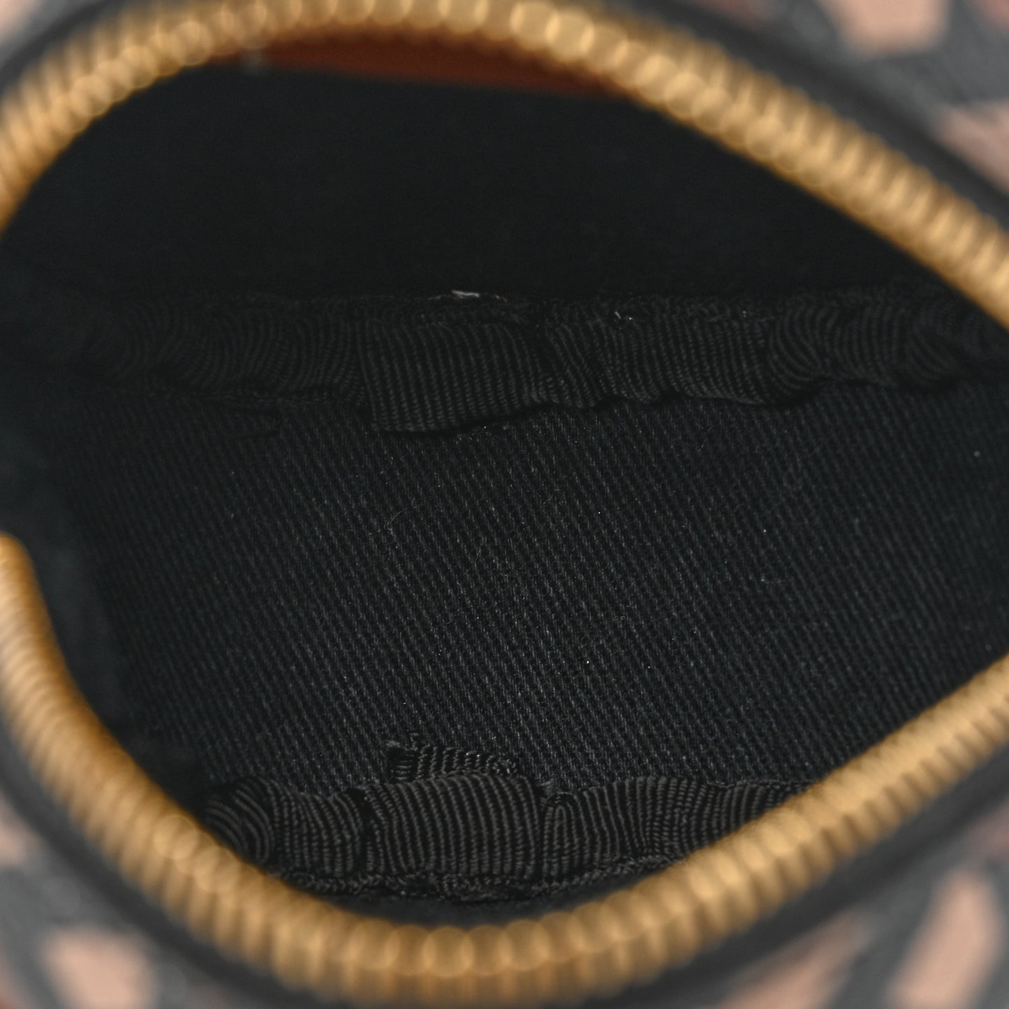 Coated Canvas Calfskin La Greca Round Zip Pouch Black Caramel